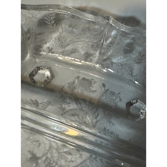 Fostoria · Chintz Etched Glass · Divided Dish · Rose Floral Pattern · Clear - Picture 5 of 10
